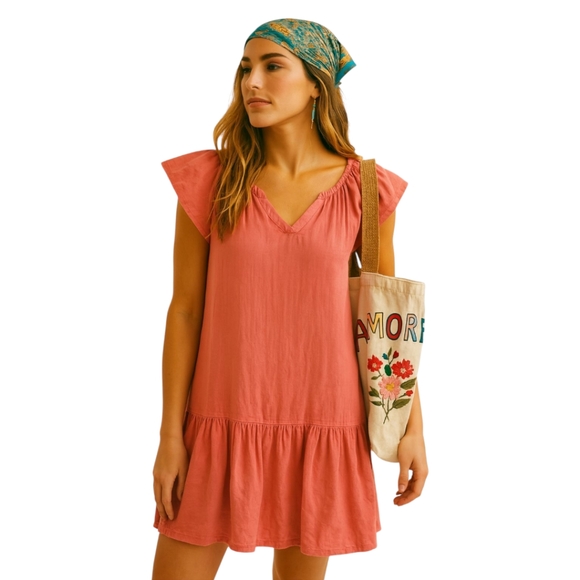Finley Dresses & Skirts - Finley Hattie‎ Linen Dress in Washed Coral Laidback Style | Coastal Boho | Sz S